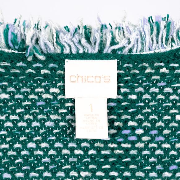 Chico's Structured Tweed Cardigan Women's MEDIUM Open Fringed Cotton Wool Blend - Picture 6 of 6